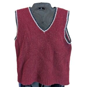 Women's Vintage Vest Shetland Wool M Burgundy Preppy Academia Old Money Hygge